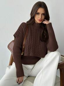 Firerie Women's Elegant Casual Chic Commuting Versatile College Style 2 In 1 Khaki Sweater, Autumn/Winter,Sweaters For Women - Coffee Brown - View 4