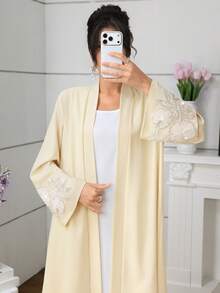 Al Najma Embroidered & Beaded Long Sleeve Women's Arabic Abaya Robe