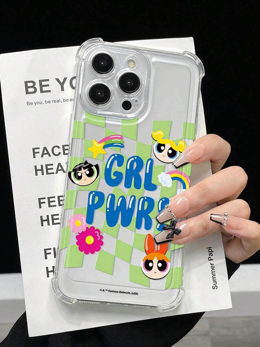 THE POWERPUFF GIRLS X SHEIN 1 Ốp lưng điện thoại thời trang, chống sốc, họa tiết hoạt hình dễ thương và sáng tạo, hoàn toàn trong suốt, quà tặng Halloween và Giáng sinh, tương thích với iPhone - Nhiều màu - Xem 1