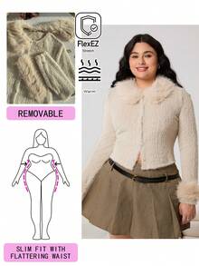 Solflare 2025 Nouvelle tenue de sortie décontractée pour l'automne/hiver, convient pour le quotidien, les fêtes, les trajets, le retour à l'école, les rendez-vous, la maison, les anniversaires et de multiples occasions. Peut être porté comme veste ou en couche. Décoration amovible de col en fourrure, tricot doux, décoration de boutons, couleur blé, manches longues, chaud et confortable, Top pour femmes grande taille