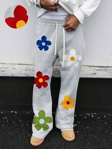 PAVTROS Quần nỉ nam họa tiết hoa, có dây rút, túi ở eo - Xám - Xem 4