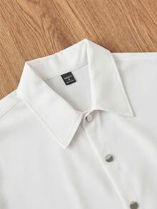 SWAVVY Men's Casual Everyday English Graphic Loose Short Sleeve Polo Shirt Men Boxy Shirt White Shirt Men Street Wear Shirt Double Sided Printing Shirt Cotton Shirt White Short Sleeve Shirt Embroidery Back Shirt Double Sided Printing Cotton Shirt Embroidered Shirt - White - View 3