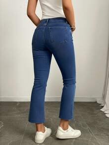 SHEIN ICON 高腰休闲修身口袋牛仔裤 - 中等水洗藍 - 查看 2