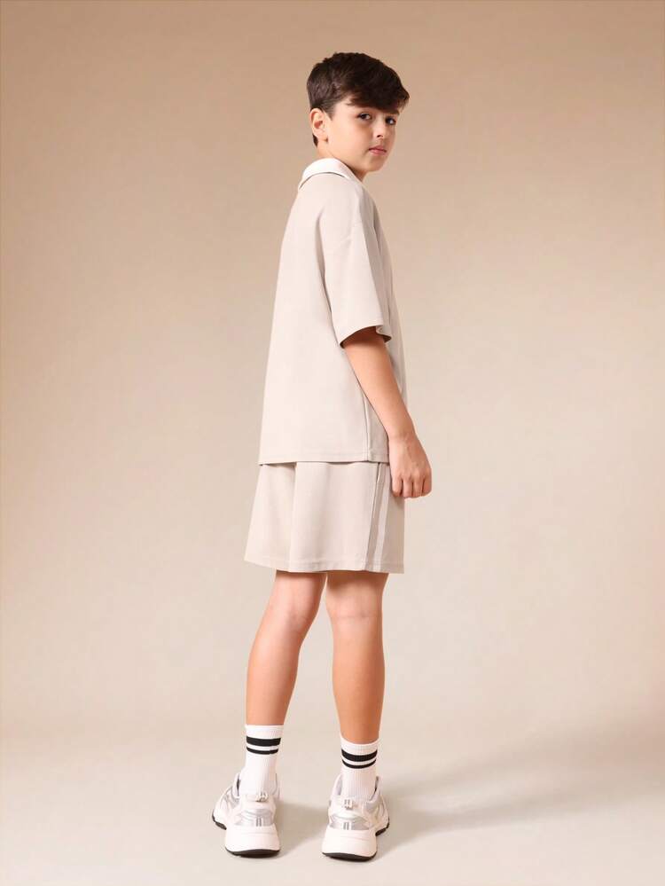 Waffle Knit Polo And Shorts Set
