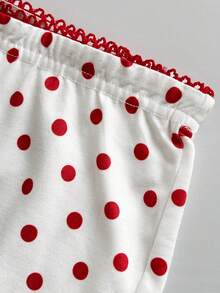 SHEIN EZwear 女士波点松紧腰休闲打底裤 - 白色 - 查看 8