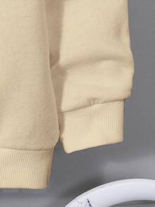 SHEIN EZwear 大码休闲简约骑马图案宽松连帽长袖加厚卫衣，女款，适合秋冬季、返校季、机场、圣诞节等场合，Y2K风格可爱卫衣 - 米色 - 查看 6