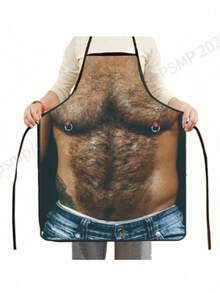 1pc Beer Belly Print Funny Men's Kitchen Apron - Polyester, Woven, Ideal For BBQ & Party, Perfect Father's Day Gift - Multicolor - View 1