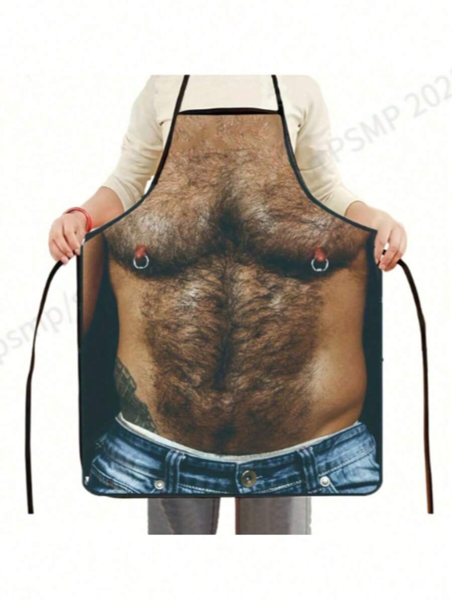 1pc Beer Belly Print Funny Men's Kitchen Apron - Polyester, Woven, Ideal For BBQ & Party, Perfect Father's Day Gift - Multicolor - View 1