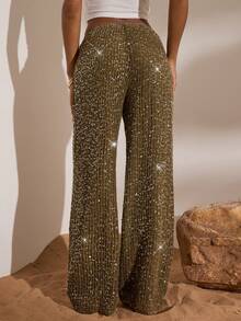 Opulessa Pantaloni larghi con paillettes alla moda per feste
