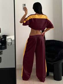 StreetHx Bộ 2 áo crop top + quần nỉ in họa tiết tương phản cho nữ - Nhiều màu - Xem 2