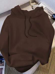EMERY ROSE Women's Minimalist Casual Hooded Long Sleeve Sweater, Versatile For Autumn/Winter - Coffee Brown - View 3