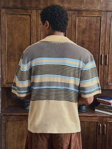 SWAVVY Suéter de manga corta de hombre de talla estándar con bloques de color tejidos - Multicolor - Ver 2