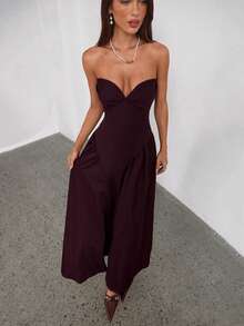 Aloruh 女士秋冬新款不对称胸部连衣裙，公主风伞裙，收腰设计，复古浪漫奢华紫红色连衣裙 - 紫紅色 - 查看 6