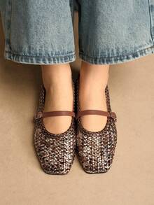 Rosivie Women's Square Toe Metal Buckle Flat Shoes Valentine's Day - Bronze - View 5