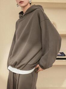 Dazy-Less 2pcs Women Solid Color Hoodie Top And Pants Set Lounge Sets For Women - Coffee Brown - View 5