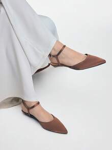 Mnmlis 女士优雅尖头平底鞋，简约设计，通勤必备 - 咖啡棕 - 查看 7