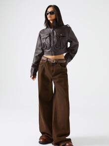 LYSMO 2026 New Arrive Minimalism Spring/Summer Women's Retro Cropped Jacket, Fashionable For Autumn - Brown - View 6