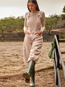 WESTFADE Overall Corduroy Longgar Model Kaki Lurus untuk Musim Dingin, Natal, Tahun Baru, Kasual, Imut, Boho - Krem - View 4