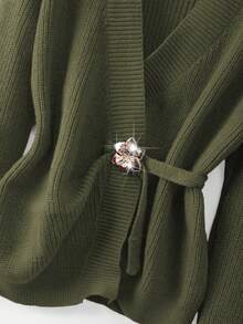 GlowEve CURVE Cárdigan de punto de invierno para mujer de talla grande, suéter sólido con botones, de estilo simple y elegante - Verde militar - Ver 5