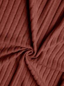 Rosumi 大码女式圆领长袖罗纹休闲宽松连衣裙 - 棕色 - 查看 11