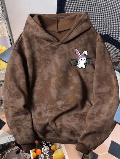Manfinity Joysei 男士休闲卡通印花仿雪花连帽卫衣，秋冬款