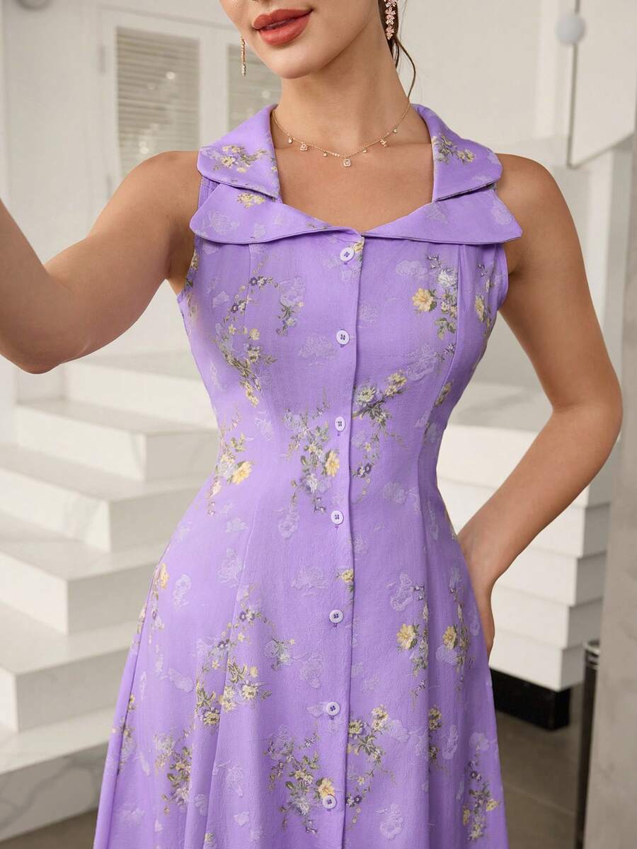 Modelyn Fashionable & Romantic Floral Print Long Dress For Women - Purple - View 1