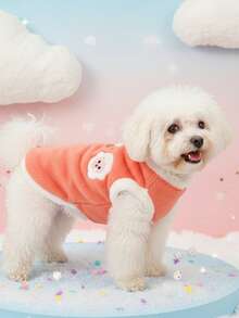 PETSIN 1 Piece Of Orange Embroidered Lamb Imitation Rabbit Fur Pet Vest With Traction Buckle For Autumn And Winter, Thick And Warm Pet Plush Clothes - Orange - View 4