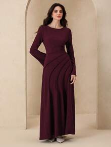 Graceveil Váy dài tay Thu/Đông, Vải họa tiết, Thiết kế lộ xương, Thanh lịch, Ôm vừa vặn, Thích hợp cho Tiệc tùng & Đi chơi - Màu Đỏ Sâu - Xem 5