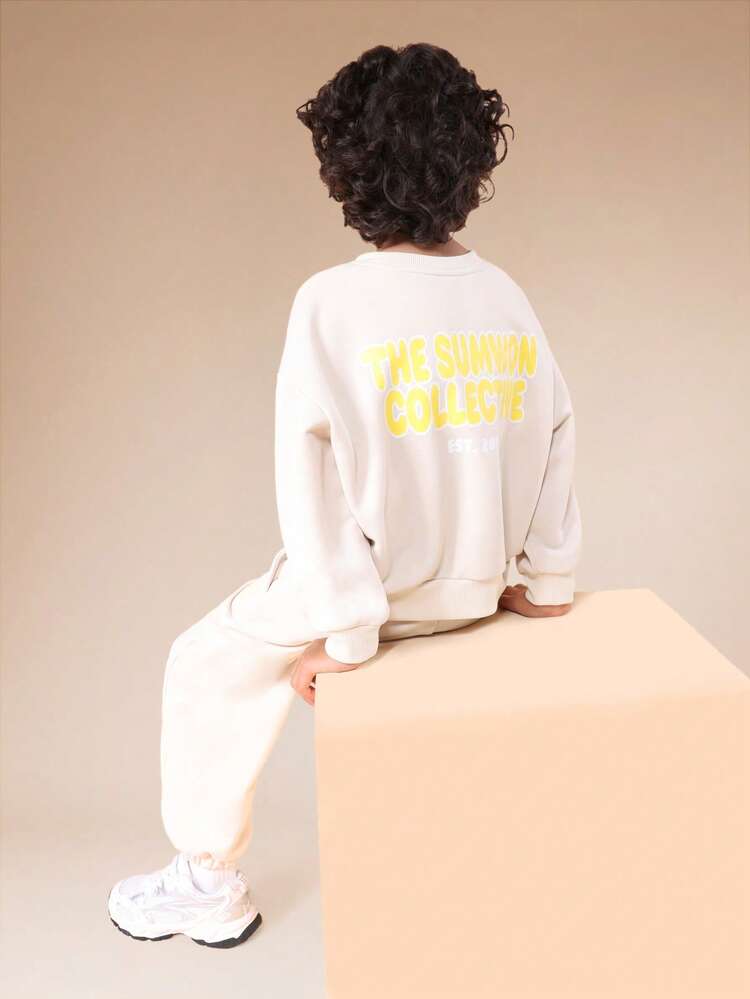 Hoodie And Jogger Set With Text Print