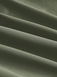 SHEIN EZwear Váy xếp ly màu trơn có túi nắp cho nữ cỡ lớn có dây rút ở eo - Đen - xanh quân đội - Xem 3