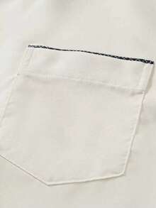 Manfinity Mode 男士休闲格子拼接长袖通勤衬衫 - 米色 - 查看 5