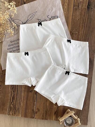 Set 4 buc. chiloți moi din bumbac, drăguți și confortabili, cu imprimeu cu funde, culori multiple: roz, alb, gri, negru