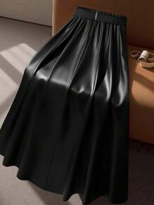 DreamSkyne Váy chữ A thắt lưng thời trang thanh lịch cho nữ cỡ lớn - màu đen - Xem 4