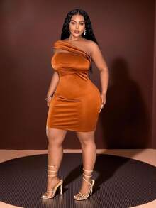 Veslaya 秋冬新款优雅派对聚会约会舞会性感毕业典礼婚礼生日派对休闲闺蜜聚会修身纯色棕色无袖斜肩腰部部分透视蕾丝拼接大码迷你连衣裙 - Z字曲线性感连衣裙拉斯维加斯之夜装扮曲线生日装扮惊艳全场 - 棕色 - 查看 4