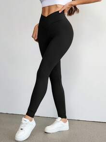 SHEIN Tall 女士秋冬基础款针织纯色灰色宽松露肩不对称领长袖卫衣和喇叭裤运动套装，两件套 - 彩色 - 查看 5