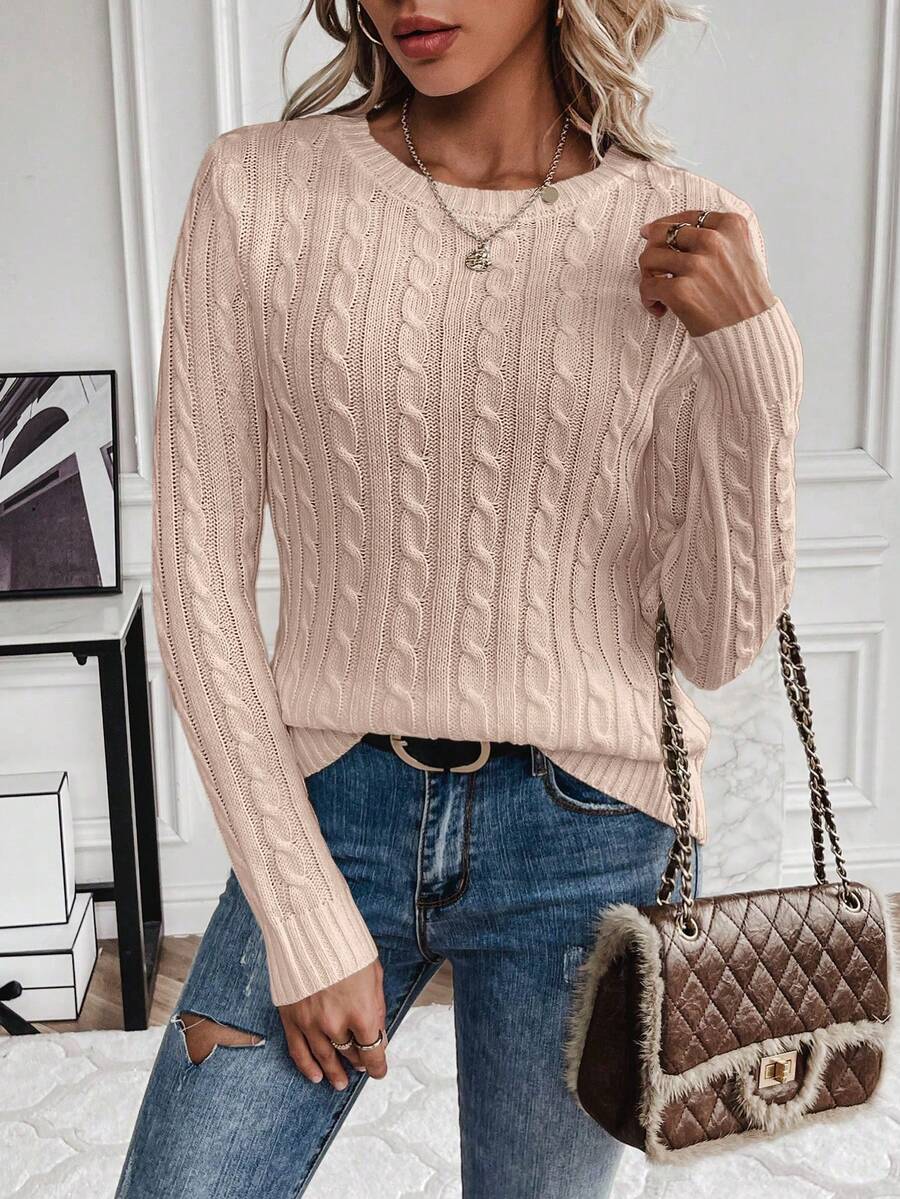 SHEIN LUNE Jersey de cuello redondo de color liso, otoño/invierno - Rosa vieja - Ver 1