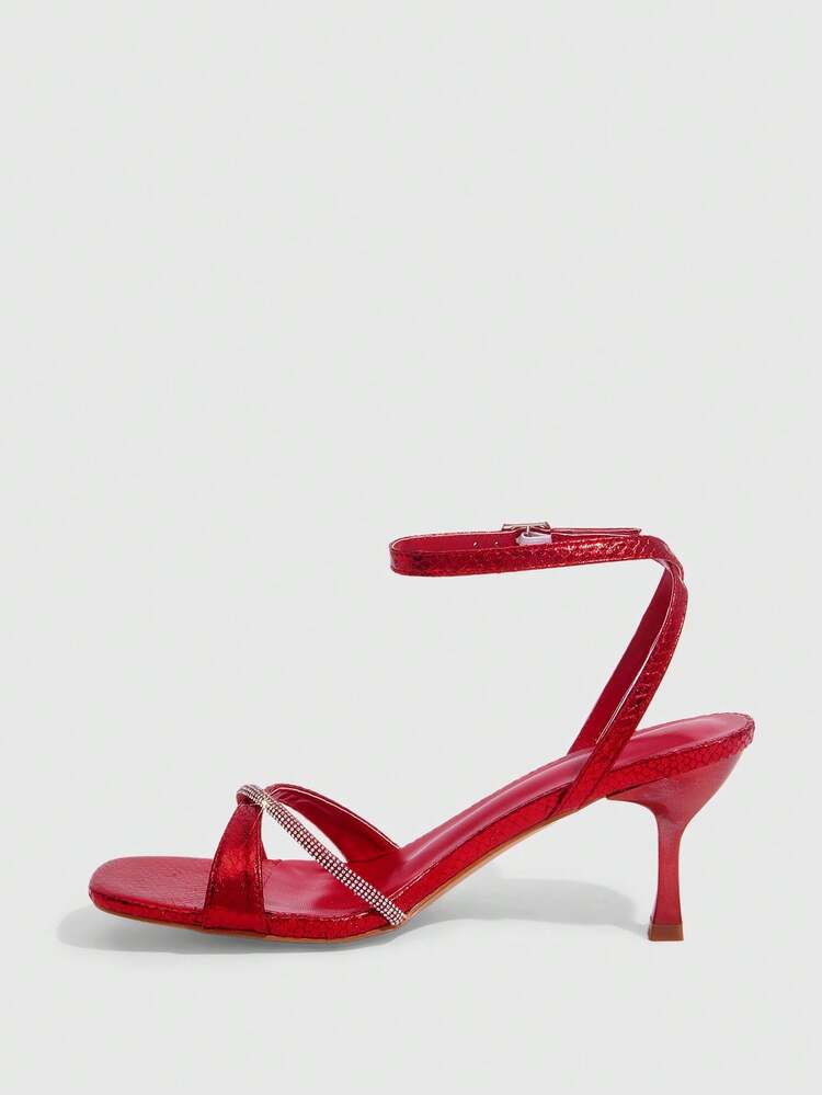 CUCCOO SZL Women's Fashionable Party Rhinestone Decorated Heeled Sandals For Christmas