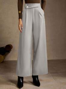 MOTF PREMIUM 褶皱阔腿裤 - 淺灰色 - 查看 4