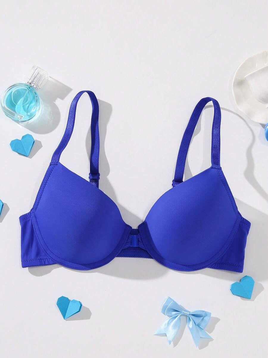 Women's Solid Color Minimalist Design Underwire Bra - Royal Blue - View 1