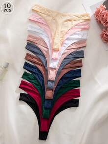 NudeFit 10条/套 无缝低腰舒适百搭丁字裤 - 彩色 - 查看 2