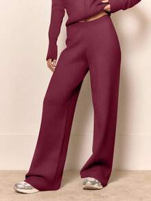 MUSERA 针织直筒裤（仅下装）冬季居家休闲舒适工作可爱优雅休闲时尚运动裤 - 酒紅色 - 查看 2