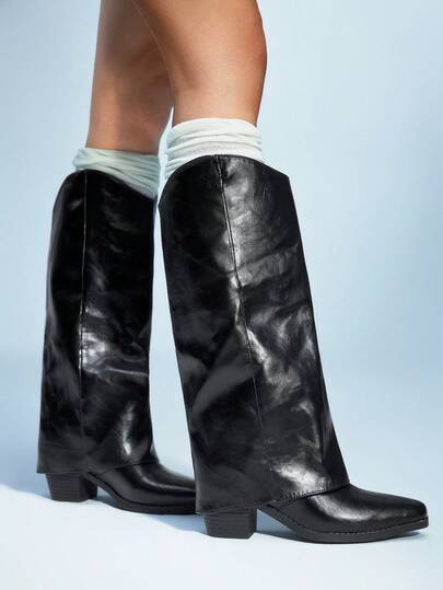 Sugerpunk Botas de caña media de punta fina de unicolor y minimalistas para mujer, para uso diario