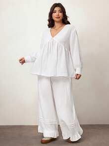 Enliva Plus Size Women Loose White Soft Touch Long Sleeve Shirt For 2026 New Year, For Apple & Rounded Body Shape - White - View 3