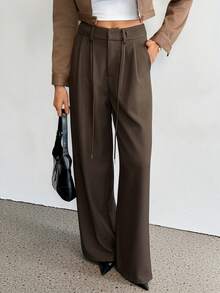 SHEIN Tall Women's Brown Pants, Suitable For Spring/Summer, Daily Wear, Commuting - Coffee Brown - View 1