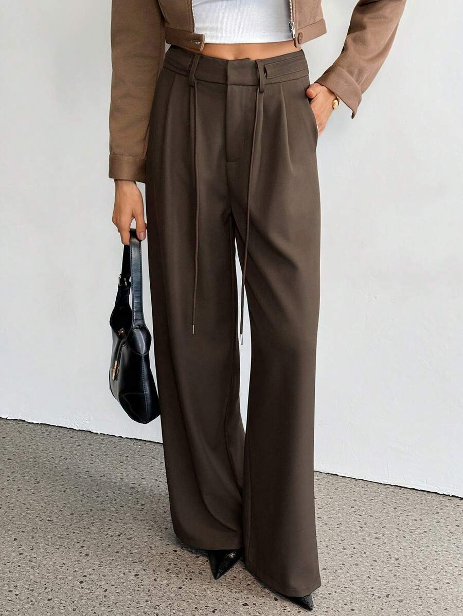 SHEIN Tall Women's Brown Pants, Suitable For Spring/Summer, Daily Wear, Commuting - Coffee Brown - View 1