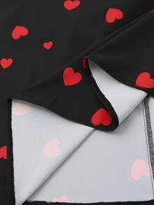 SHEIN Franclia Women's Fashionable Heart Print Drawstring Skirt, Suitable For Christmas, New Year Party And Commuting - Black - View 7