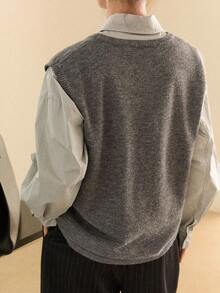 Dazy-Less Grey Loose Fit Sleeveless Pullover Sweater, Fashionable Casual For Autumn & Winter Business Casual Woman - Grey - View 3