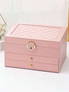 1PC2 Layer/3 Layer Large Capacity Jewelry Box, Gift Leather Jewelry Box, Portable Jewelry Storage Box, Bathroom Storage Box, Desktop Storage Drawer Box, Stackable Storage Box Rack, Dressing Table Jewelry Storage Box With Drawers - Multicolor - View 7
