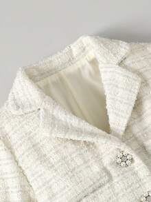 Ontre Tween Girl Jacquard Knit Pearl Button V-Neck Elegant Long Sleeve Dress - Apricot - View 4
