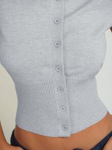 Aloruh Women's Ribbed Waist Single-Breasted Cap Sleeve Sweater Twisted Flower Knit, Gray, Suitable For Autumn, Winter, Spring And Summer - Light Grey - View 8